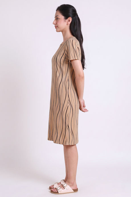 Zivame Knit Cotton Knee Length Nightdress - Warm Sand — image 4